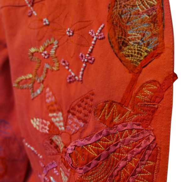 Laura Ashley Fully Embroidered Beaded Denim Jacket Collar Long Sleeves Size S... - Picture 3 of 16